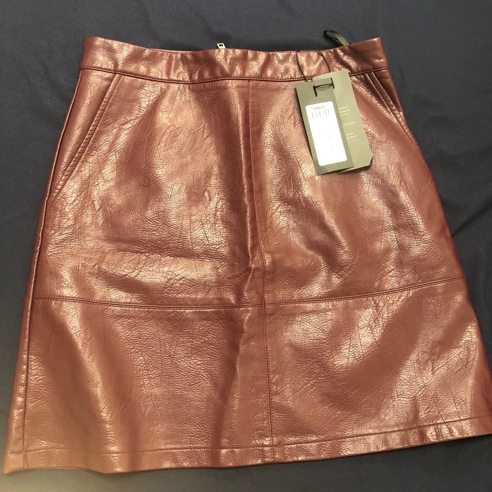 Maroon Faux Leather Skirt